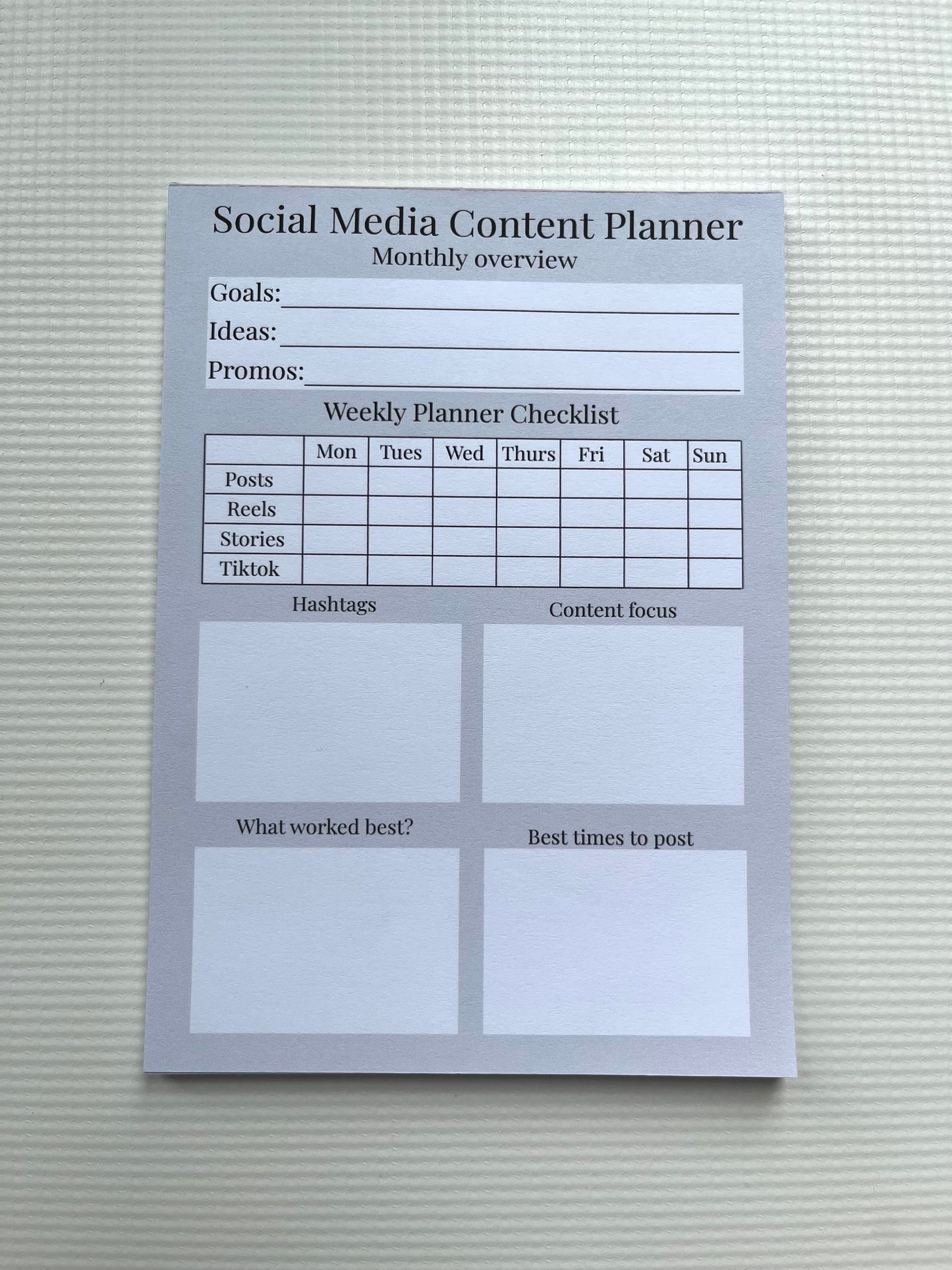 Social media content planner notepad
