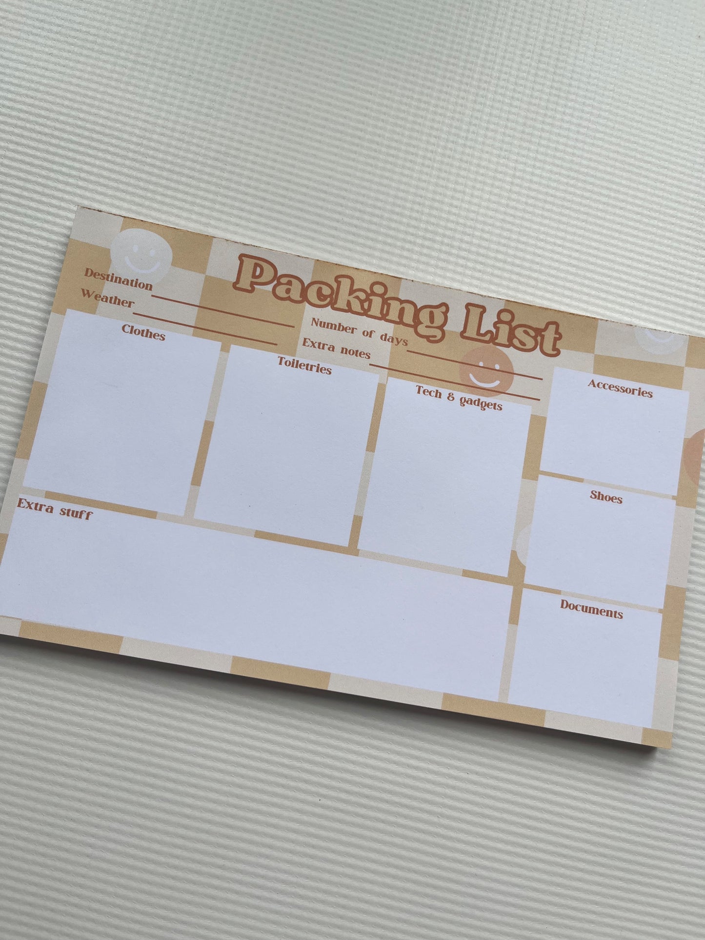 Packing list notepad