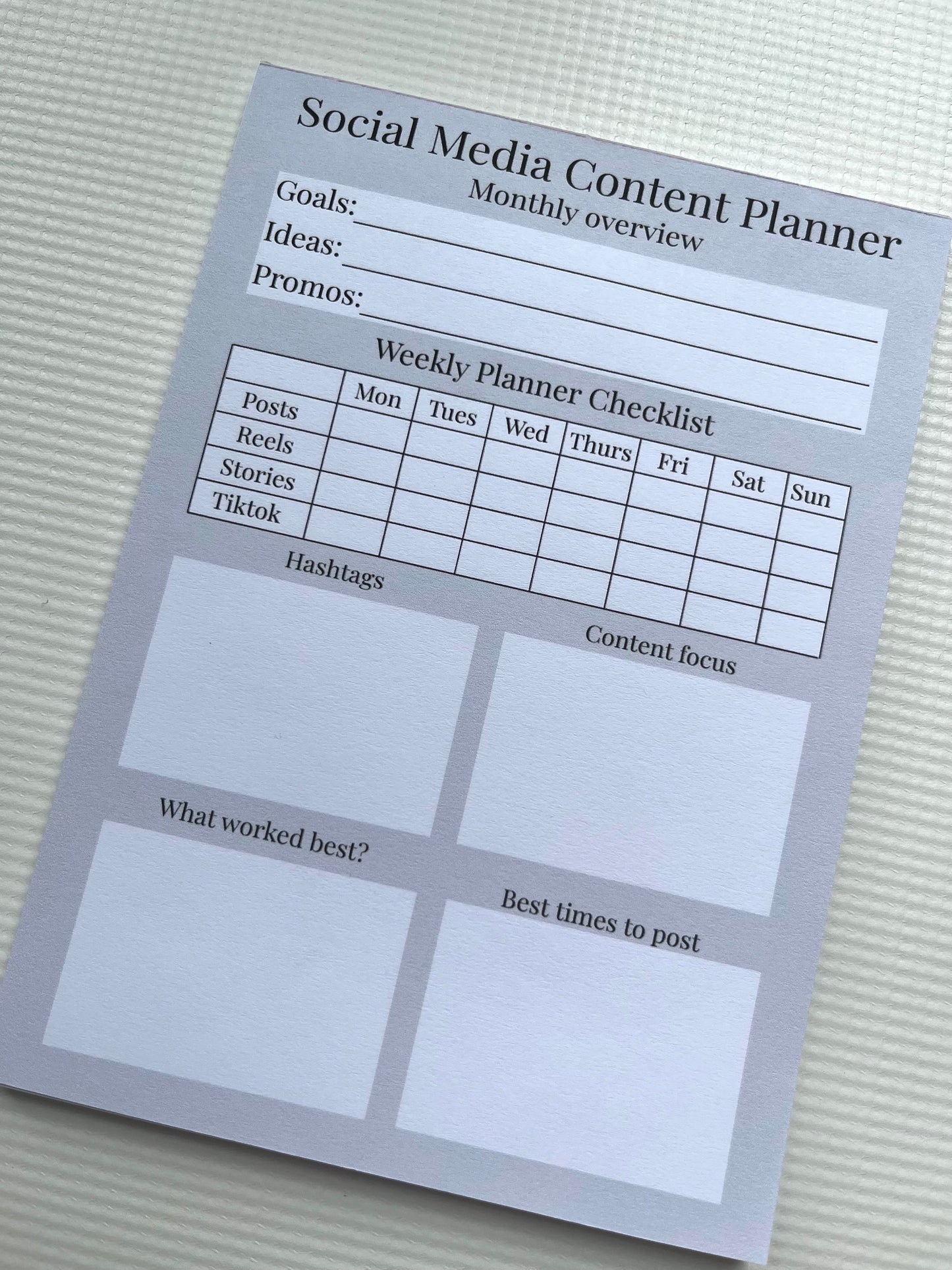Social media content planner notepad